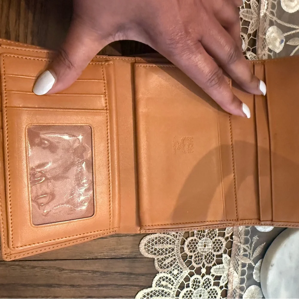 MCM Cognac Leather Wallet with Olive and Black Center Stripe - Picture 9 of 14